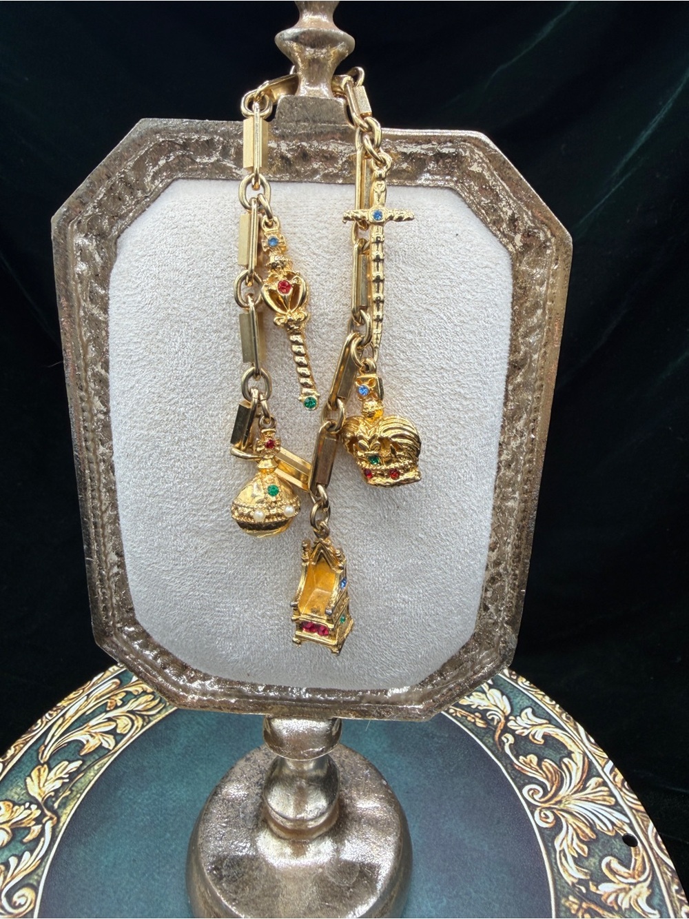 Gold-Tone Multicharm Bracelet with Colorful Gem Accents